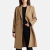 Womens Double Breasted Brown Trench Coat Wool