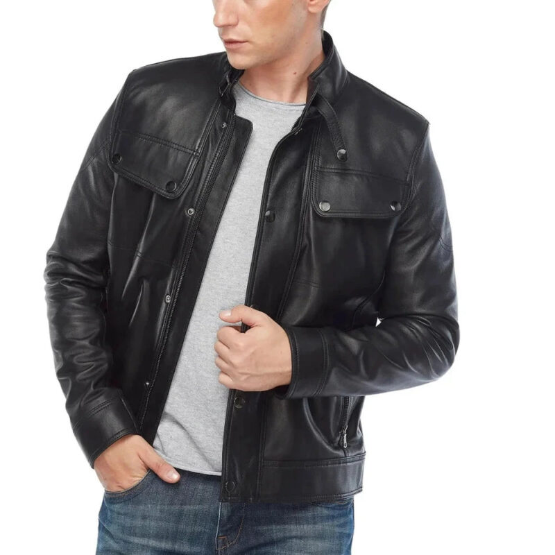 Real Regular Fit Black Leather Jackets for Men