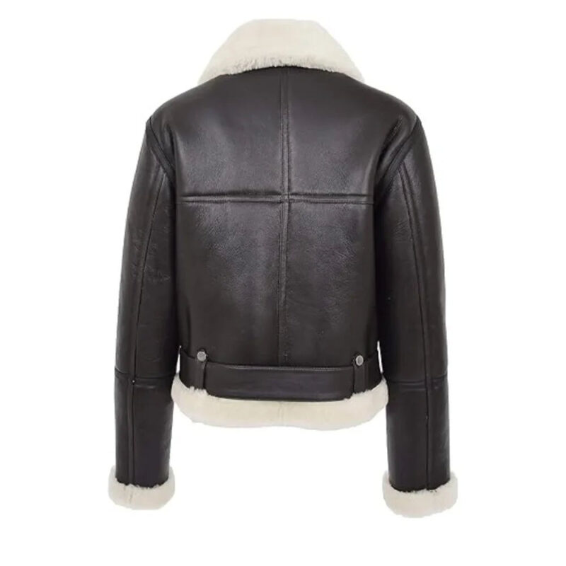 Womens Sheepskin B3 Belted Black Leather Shearling Jacket