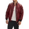Bomber Red Lambskin Leather Jacket Mens