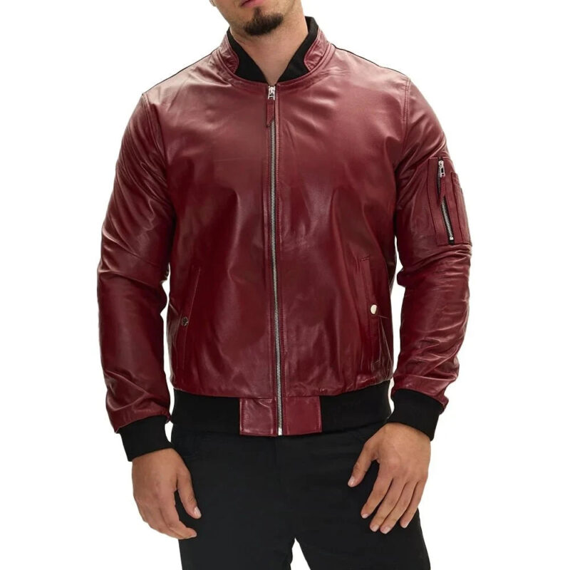 Red Leather Bomber Jacket Mens
