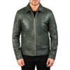 Mens' Green Real Leather Biker Jacket