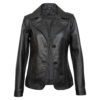 Real Lambskin Notch Lapel Ladies Black Leather Blazer