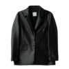 Two Button Black Leather Blazer Womens