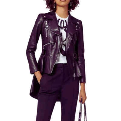 Women's Asymmetrical Peplum Purple Leather Jacket