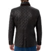 Menâ€™s Black Diamond Quilted Real Leather Car Coat with Brown Detailing - Back View