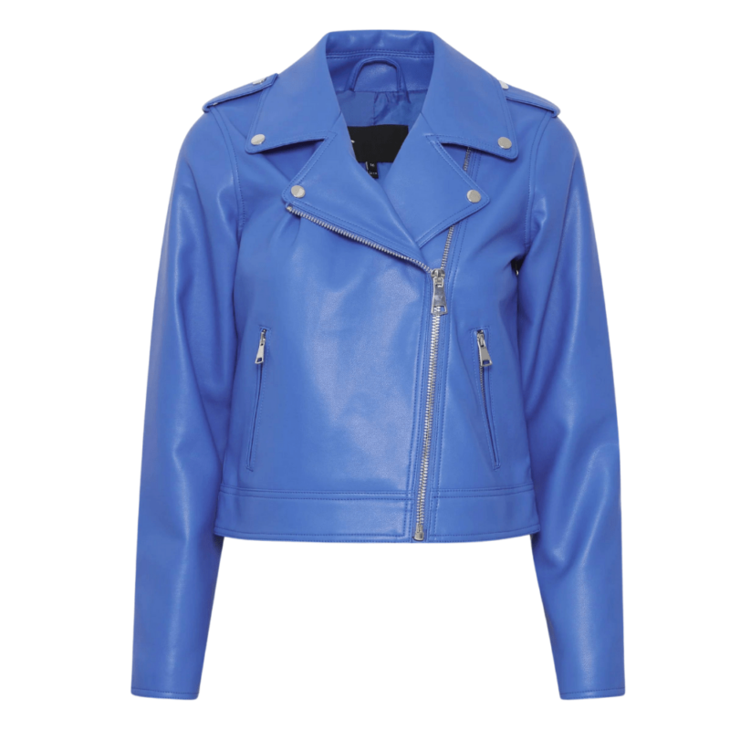Ladies Lambskin Light Blue Moto Jacket