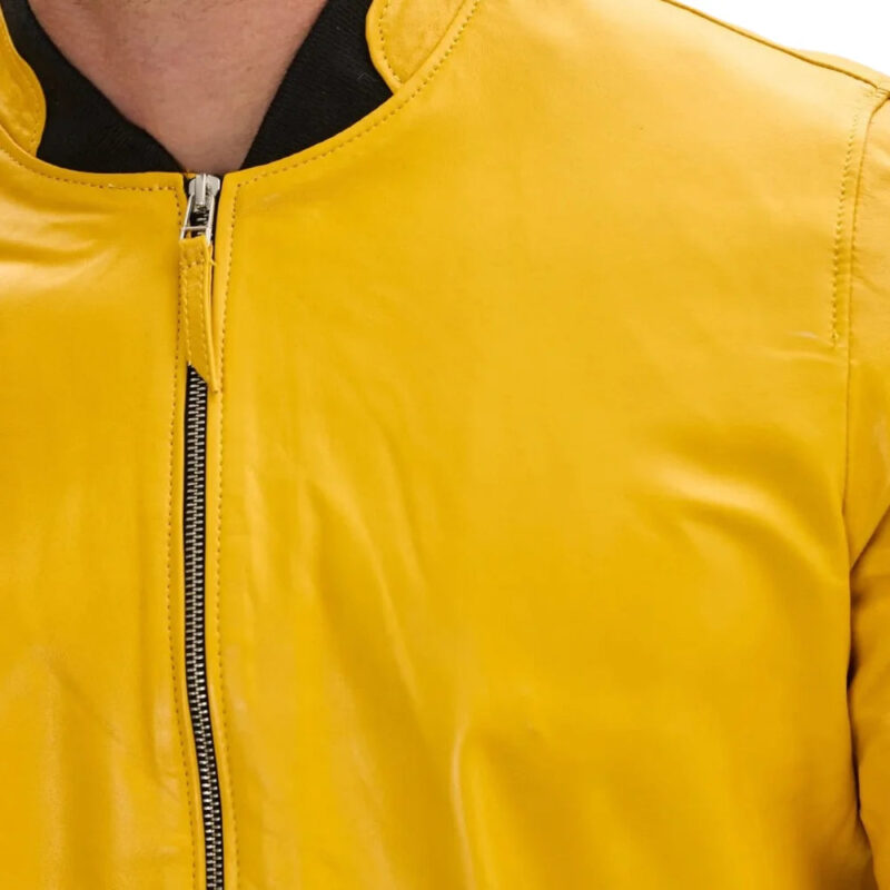 Mens Real Lambskin Yellow Leather Jacket