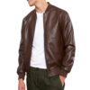 Mens Real Brown Leather Bomber Jacket