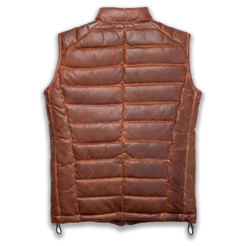 Mens Real Quilted Brown Leather Biker Vest