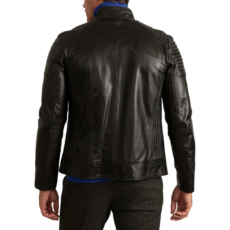 Mens Black Leather Cafe Racer Motorcycle Jacket