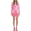 Model Wearing â€‹Womens Pink Leather Peplum Jacket