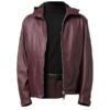 Mens Maroon Zip Up Hooded Jacket
