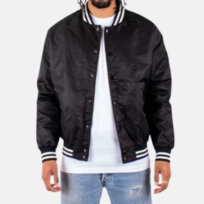 Menâ€™s Black Shaka Wear Bomber Varsity Jacket