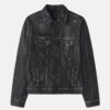 Mens Distressed Black Trucker Leather Jacket