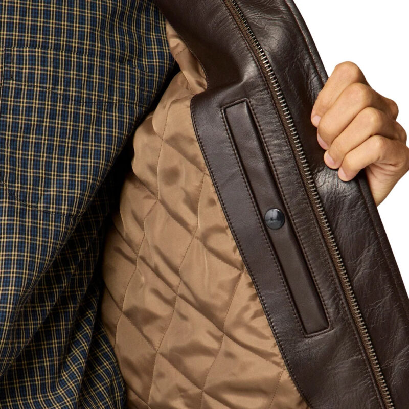 Close up Of â€‹Men's Aviator A2 Vintage Brown Leather Bomber Jacket