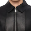 Close Up of â€‹Lightweight Half Sleeves Black Leather Mens Shirt