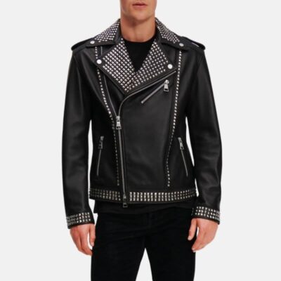 Men's Black Leather Biker Studded Leather Jacket