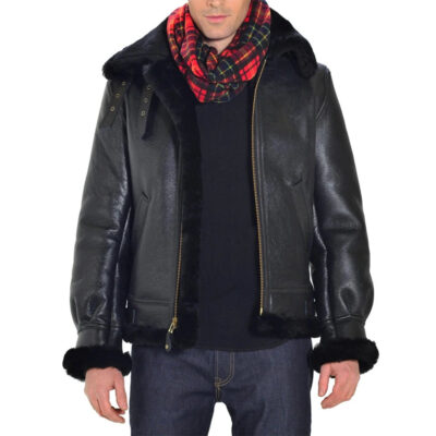 Men's B3 Black Leather Shearling Jacket