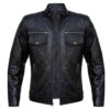 Mens Slim Fit Double Pockets Real Black Leather Biker Jacket