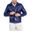 Real Lambskin Blue Leather Jacket Mens