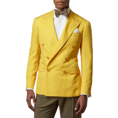 Double Breasted Two Piece Yellow Suit Mens Notch LapelÂ - Front View