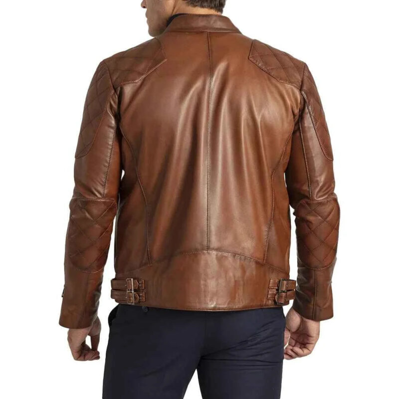 David Brown Mens Quilted Cafe Racer Leather Jacket Mens
