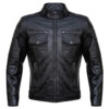 Mens Slim Fit Double Pockets Real Black Leather Biker Jacket