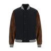 Mens Wool Navy Blue Jacket with Leather Sleeves