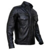 Mens Slim Fit Double Pockets Real Black Leather Biker Jacket