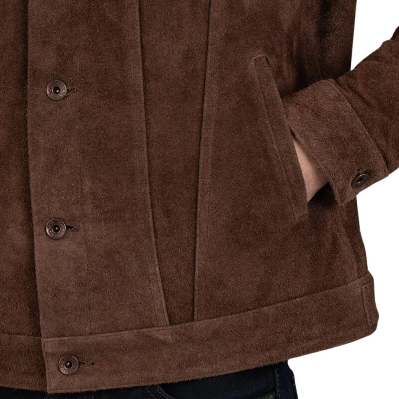 James  Men's Shirt Collar Dark Brown Leather Trucker Jacket