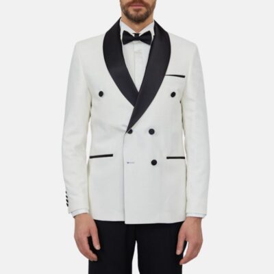 Mens White Double Breasted Tuxedo 2 Piece Suit