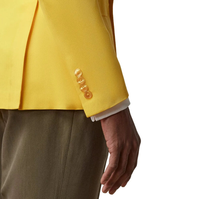 Close Up of â€‹Double Breasted Two Piece Yellow Suit Mens Notch LapelÂ -