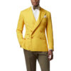 Double Breasted Two Piece Yellow Suit Mens Notch LapelÂ - Button Closure
