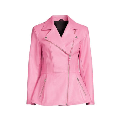 Womens Pink Leather Peplum Jacket