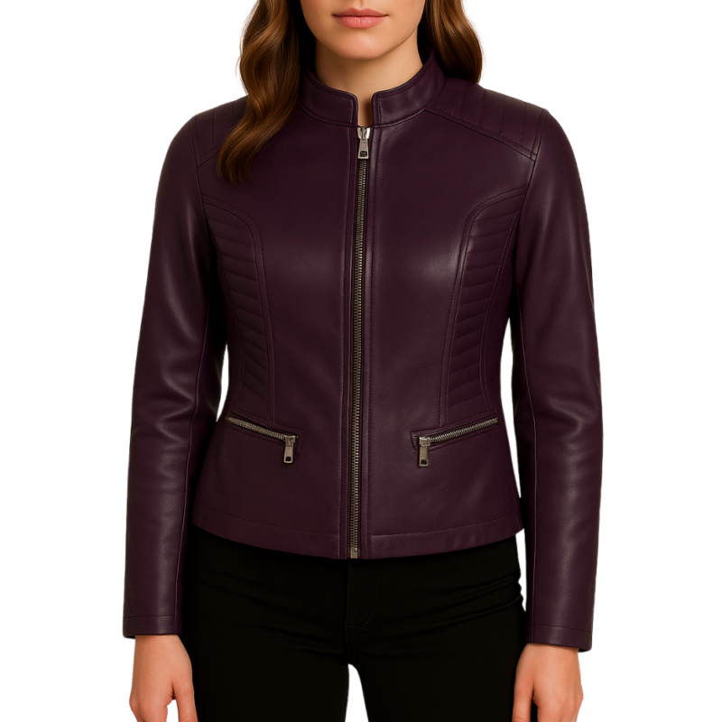 Slim Fit Biker Purple Leather Jacket