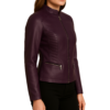 Women Slim Fit Biker Purple Jacket