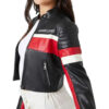 Ladies Cropped Red Black and White Leather Jacket