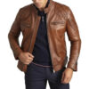 David Brown Mens Quilted Cafe Racer Leather Jacket Mens