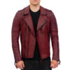 Mens Burgundy Slim Fit Double Zip Brando Leather Biker Jacket