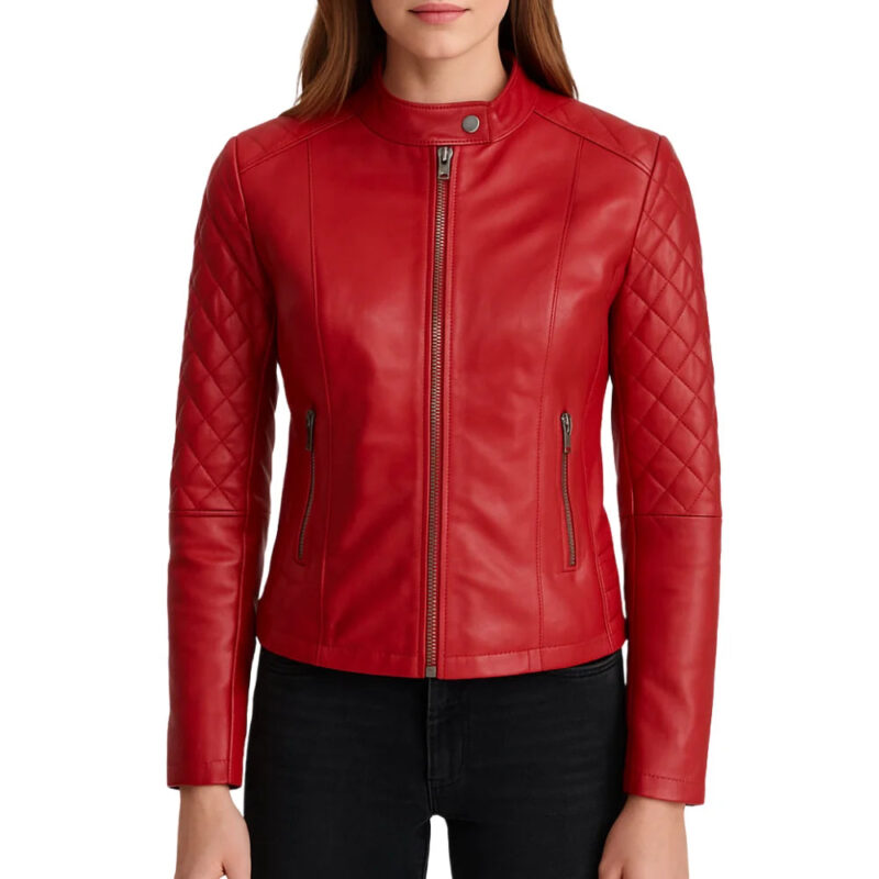 Women's Quilted Real Red Cafe Racer Jacket