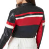 Ladies Cropped Red Black and White Leather Jacket