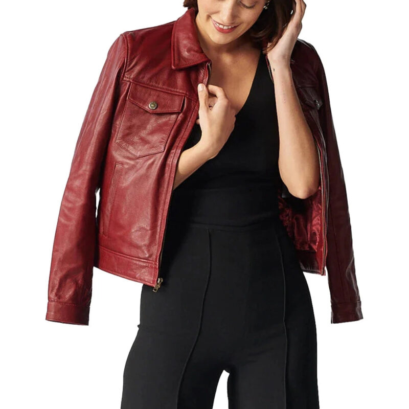 Jessica Red Leather Jacket Womens