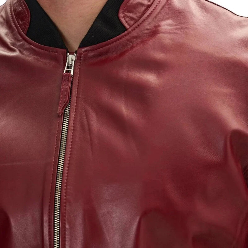 Bomber Leather Jacket Mens - Close Up