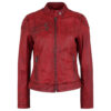 Apple Red Leather Biker Jacket Womens