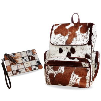 Leather White & Brown Cowhide Backpack