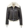 Womens Sheepskin B3 Belted Black Leather Shearling Jacket Aviator
