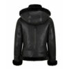 Womens Hooded Shearling Black Bomber Aviator Jacket