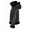 Womens Hooded Shearling Black Bomber Aviator Jacket
