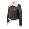 Womens Sheepskin B3 Belted Black Leather Jacket Aviator